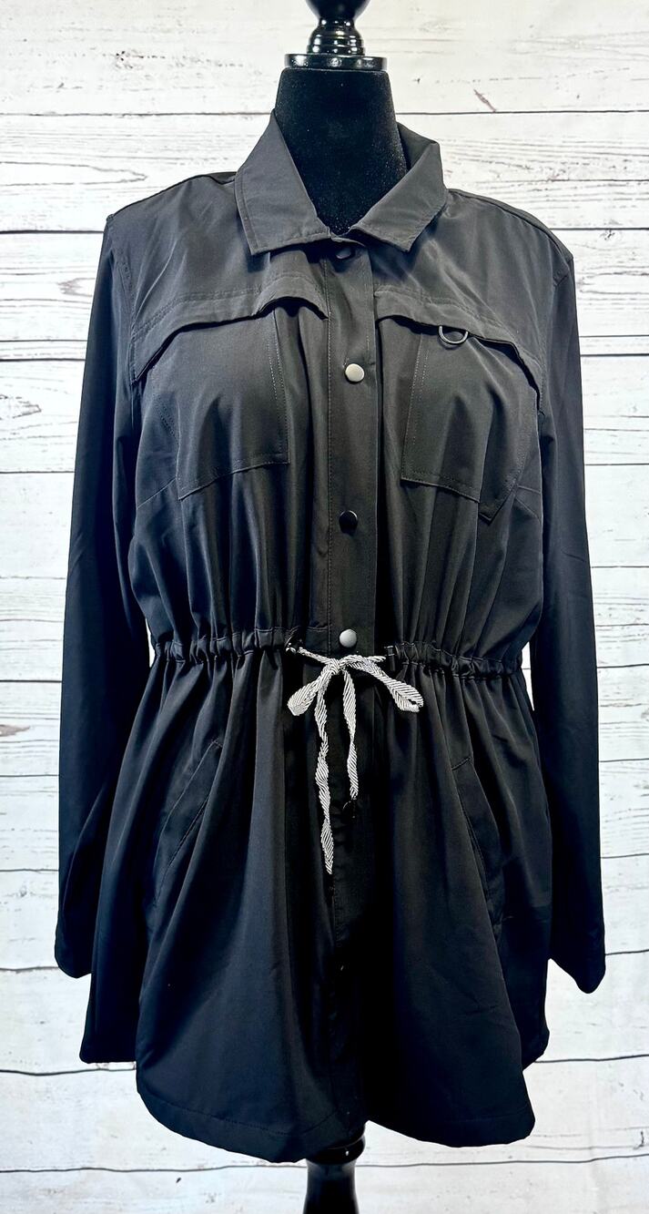 Torrid - Black Happy Camper Stretch Woven Anorak Jacket: NWT Size 2